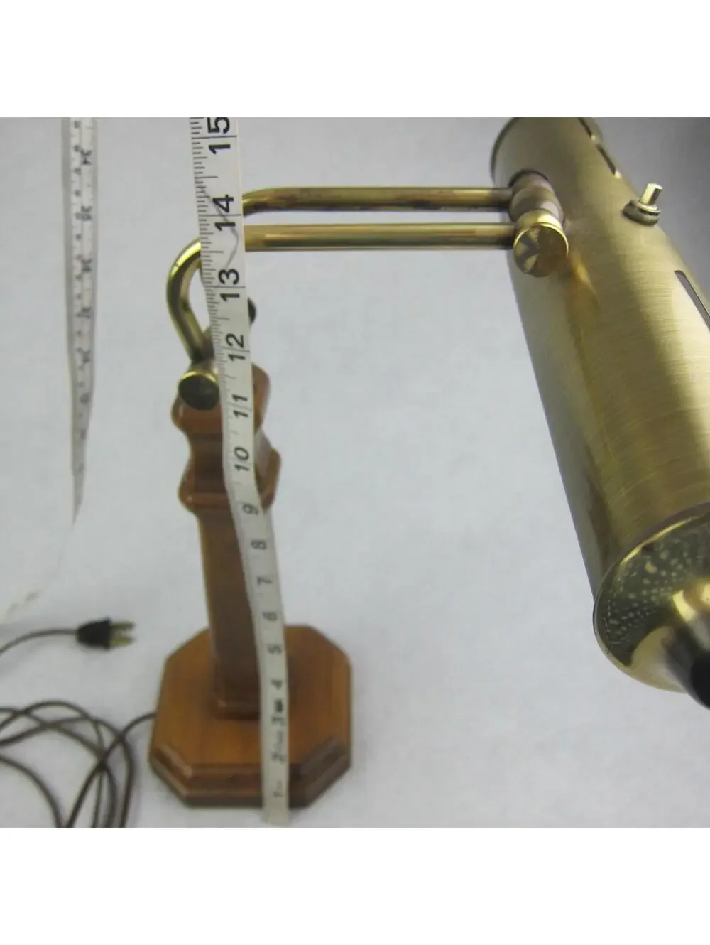 Vintage Bankers Piano Desk Lamp Brass & Wood Adjustable Arm Double Bulb WORKS